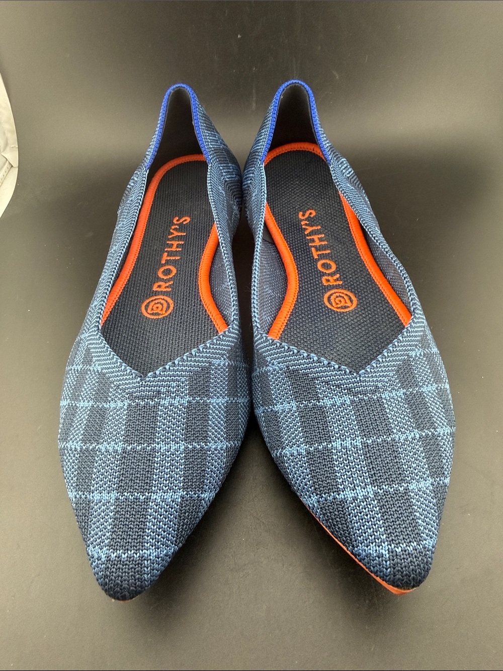 Rothy's The Point Indigo Gingham Plaid ballet flats Size 8 Unique Colorway